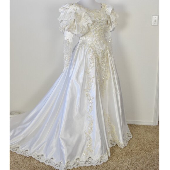 Vintage 80s 90s Wedding Gown Dress Royal Train - 0/2 - Picture 15 of 17